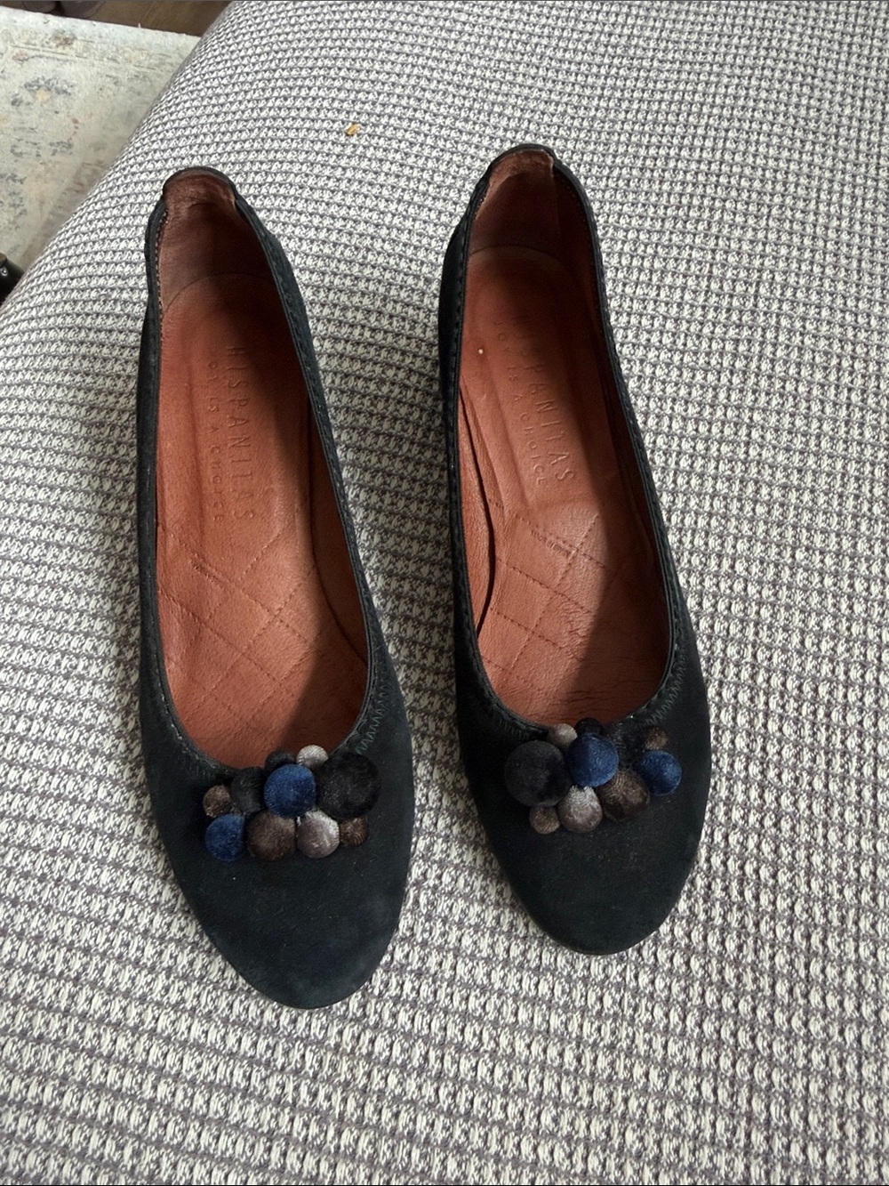 Hispanitas Black Suede Pom Pom Ballet Flats EU 41